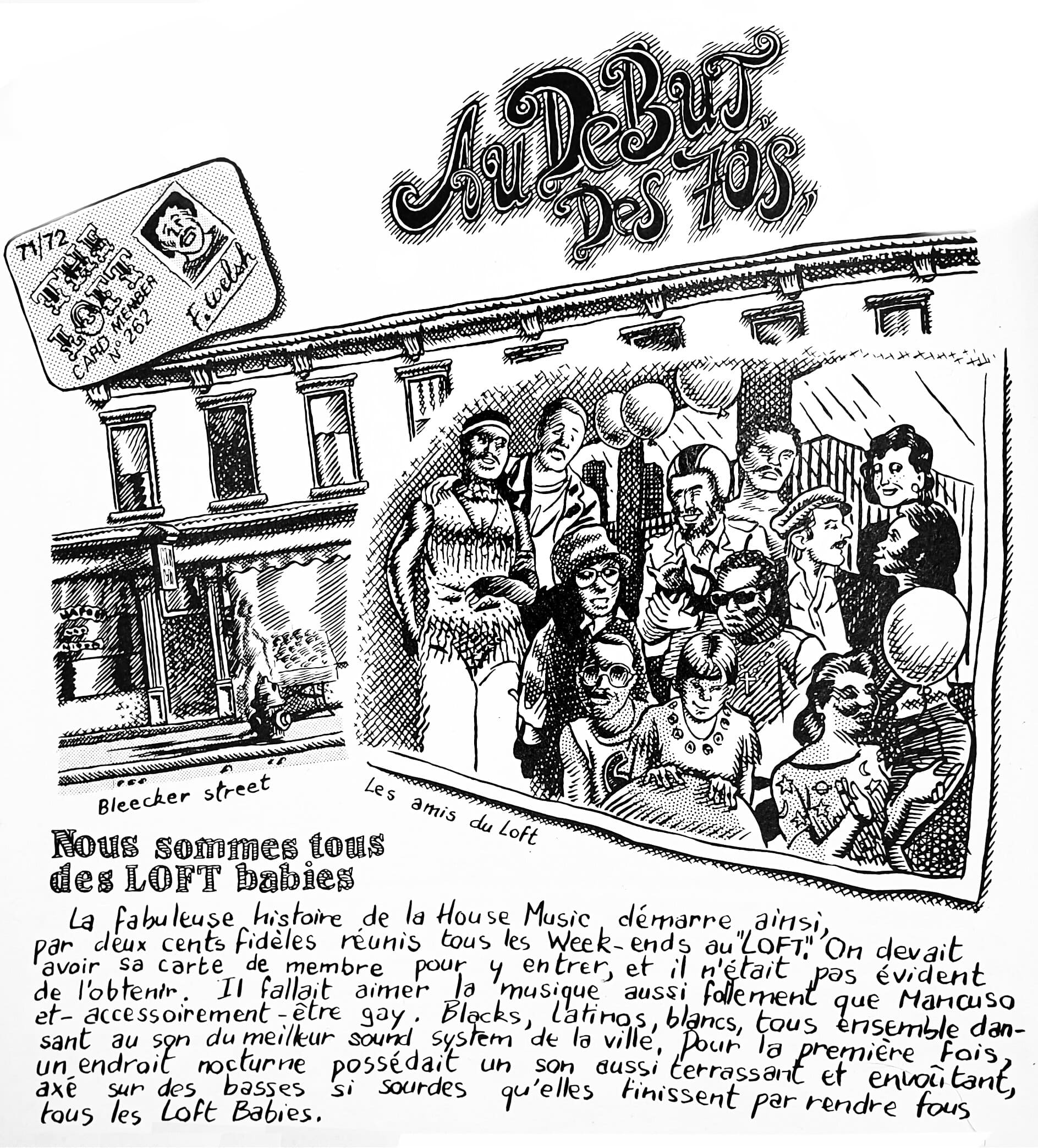 Planche « Au début des 70's — Nous sommes tous des Loft Babies », extraite de la bande dessinée Le Chant de la Machine de David Blot et Mathias Cousin